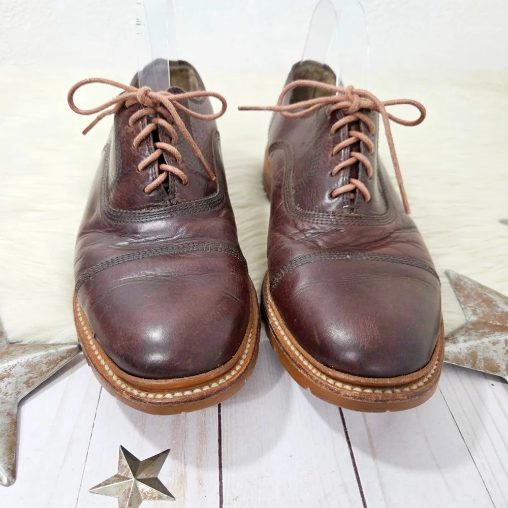 Frye Paul Bal men's oxfords dark brown leather distressed lace up shoes size 9
